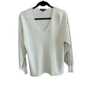 1 State Metallic Gold Sweater Ribbed Knit Pleated Sleeves V Neck Size XS